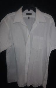 Ketch 16.5 Mens White Ribbed Stripe Short-Sleeve Dress Shirt